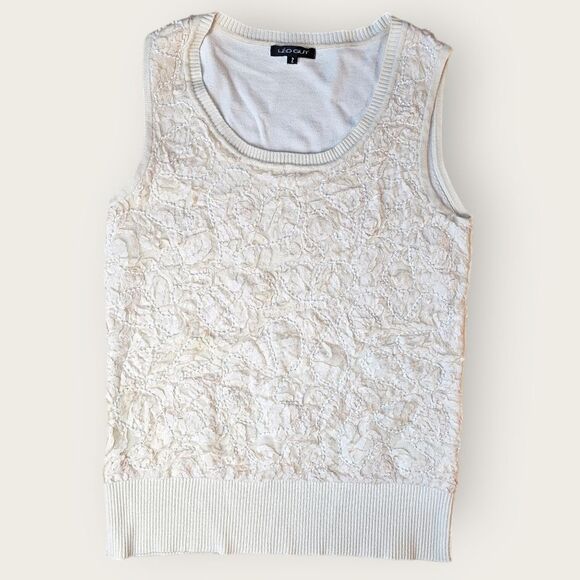 Leo Guy Creamy Ivory Beaded Embroidered Cardigan Tank Set Size 2 - Picture 3 of 16